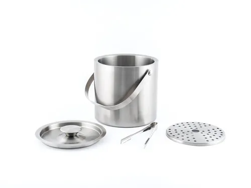 Hanseküche Großer Eiswürfelbehälter 3L - Eisbehälter aus hochwertigem 304 Edelstahl, doppelwandig isoliert für langanhaltende Kälte und inklusive Deckel und Zange für komfortable Nutzung.