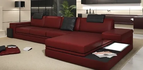 Rote Design Wohnzimmer Couch - Ecksofa mit LED & USB - Ecksofa in modernem Rot, ideal für große Wohnzimmer. Mit praktischen LED-Elementen und USB-Anschluss für zusätzlichen Komfort. Platz für mehr als 4 Personen!