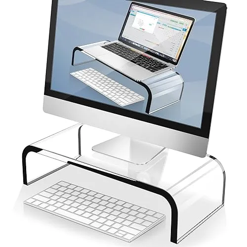 AboveTEK Acryl-Monitorständer Klarer Monitorständer & Computer-Schreibtischständer, Premium-Acryl-Laptop-Ständer für Home Office, PC-TV-Ständer mit Tastaturablage Heavy 30.8cm x 20.8cm x 10cm