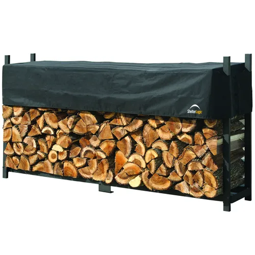 Shelter Logic Metall Kaminholzregal inkl. Abdeckung, schwarz - Aschesauger: Stapelt große Mengen Feuerholz trocken und ordentlich, ideal für Garten oder Terrasse mit wetterfester Abdeckung.