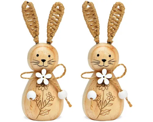 matches21 HOME & HOBBY Dekofigur Osterhasen Set Osterdeko aus Holz Frühlingsdeko Ostern 10 cm (2 St)