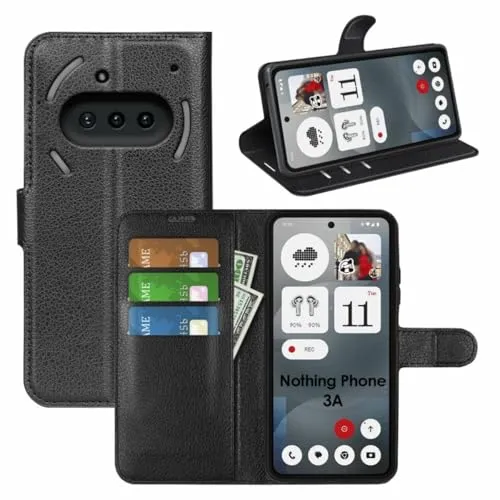 betterfon Hülle für Nothing Phone (3A) - Premium Klapphülle mit Kartenfächern, Handyhülle mit Standfunktion und Magnetverschluss, Wallet Case Tasche, Schwarz