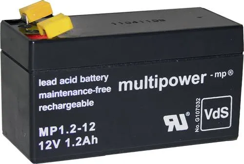 Multipower PB-12-1,2-4,8 MP1,2-12 Bleiakku 12V 1.2Ah Blei-Vlies (AGM) (B x H x T) 97 x 59 x 43mm Flachstecker 4.8mm Wartungsfrei