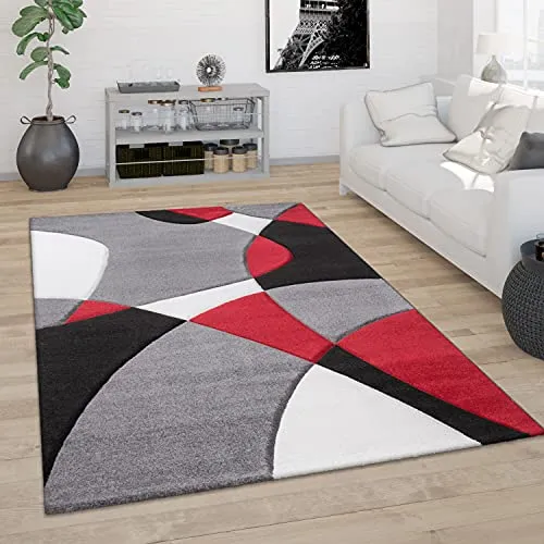 Paco Home Teppich Wohnzimmer Kurzflor Schlafzimmer Modern 3D Optik Geometrisches Muster Konturenschnitt, Grösse:60x110 cm, Farbe:Rot