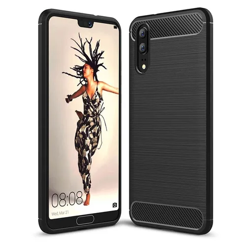 Handyhülle Schutz Case für Huawei P20 Cover Bumper Carbon Optik Etuis Schwarz