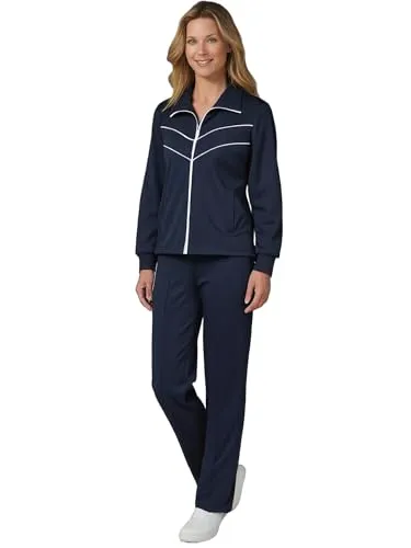 Herbold Sportswear Damen Freizeitanzug Trainingsanzug Hausanzug Sportanzug Kuranzug (DE/NL/SE/PL, Numerisch, 44, Regular, Regular, marine-weiß)