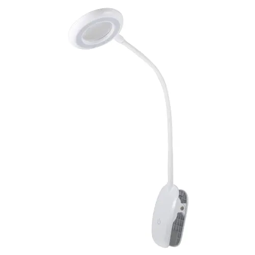 PURElite Ansteck-LED-Lupe – 3-fache Vergrößerung, wiederaufladbare flexible LED-Tischlampe, verstellbarer Hals und Klemme im Lieferumfang enthalten, natürliche Glühbirnen zum Lesen, Nähen,Basteln–Weiß