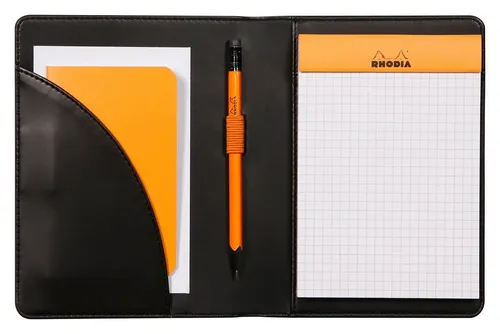 Rhodia 213001C - Elegante Mappe für DIN A6 Notizhefte - Hochwertige Schreibmappe aus italienischem Kunstleder für DIN A6 Notizhefte, mit flacher Innentasche und Stiftehalter. Ideal für stilvolle Notizen unterwegs.