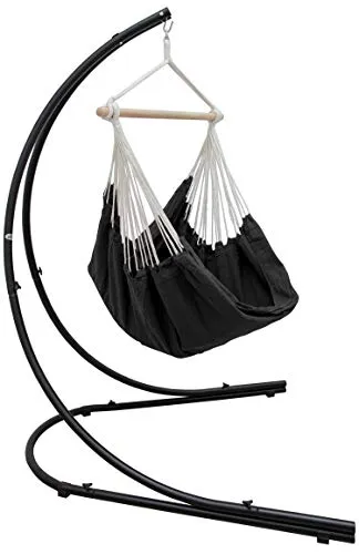 AMANKA XXL Hängesessel mit Gestell Outdoor - 210cm Metall Gestell für Hängesessel - 185x130cm Hängestuhl mit Ständer Hängesitz Gartenmöbel Hängesessel Balkon mit Gestell Gartenschaukel für Erwachsene