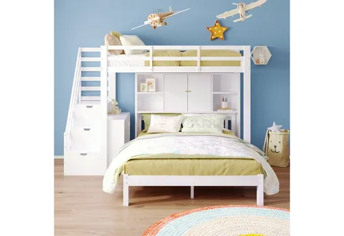 Odikalo Etagenbett Kinderbett mit Lagerregal, 90*200+140*200cm