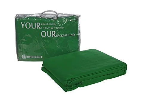 BRESSER Y-9 Hintergrundtuch 3 x 4 m - Fotostudio Zubehör, chromakey-grün für professionelle Videoproduktionen und Fotografie, ideal für einfache Hintergrundentfernung.