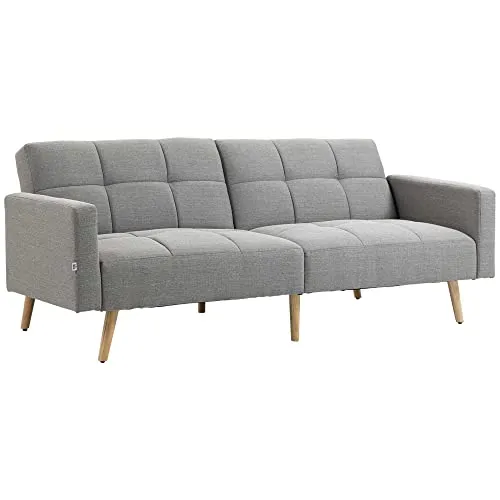 HOMCOM 2 in 1 Schlafsofa 205 x 88 cm Sofa mit Bettfunktion, Couch Leinenoptik, Verstellbarer Rückenlehne für Wohnzimmer, Schlafzimmer, Grau