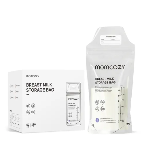 Momcozy MS002-NA00NB Muttermilch Aufbewahrungsbeutel 50er Pack - Muttermilchbehälter mit Temperaturanzeige und robustem doppeltem Verschluss, ideal für die sichere Aufbewahrung von Muttermilch.