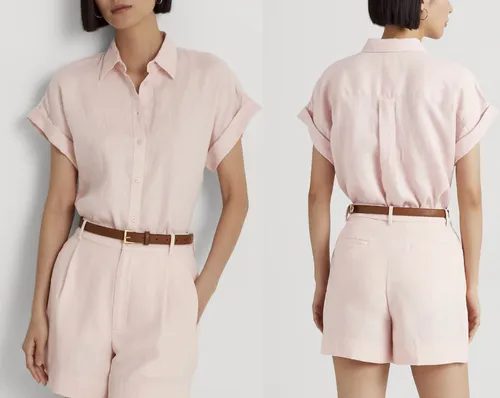 LAUREN RALPH LAUREN Linen Broono Dolman-Sleeve Shirt Bluse Tee Lino Hemd Top L