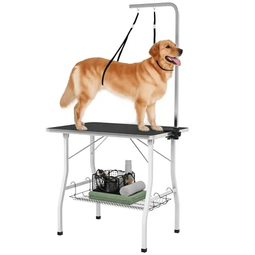 PawHut Tierpflegetisch Gummi, Stahl - Sonstiger Hundebedarf mit einstellbarem Pflegearm von 15-80 cm und rutschfester, gummierter Oberfläche für sicheres und komfortables Pflegen Ihrer Hunde.