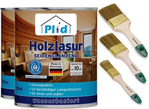 Holzlasur 1,5l Palisander mit 3-tlg. Lasurpinselset - Lasuren für Holz mit schnelltrocknender Formel, ideal für bis zu 20m². Inklusive Pinselset für müheloses Auftragen und perfekten Glanz.