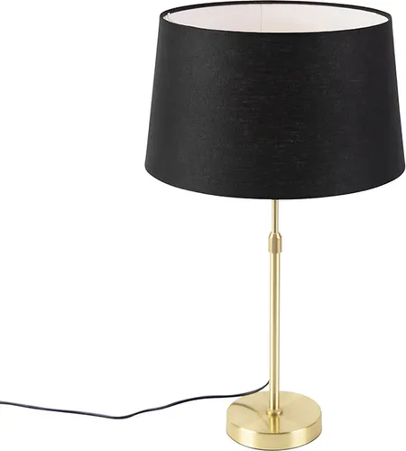 QAZQA Tischlampe Gold/Messing mit schwarzem Leinenschirm - Parte - Elegante Tischlampe in Gold/Messing mit höhenverstellbarem schwarzen Leinenschirm (35 cm). Ideal für stimmungsvolle Beleuchtung in jedem Raum. Dimmbar für individuelle Lichtatmosphäre.