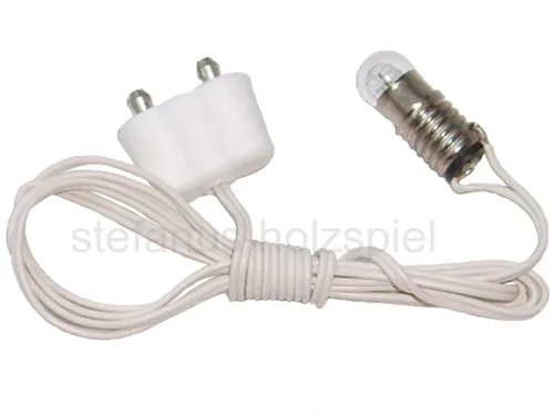 Fassung E5,5 an Kabel+Stecker für 3,5V Puppenhausbeleuchtung - Praktische Fassung für Puppenhaus-Lampe, einfach zu installieren und ideal für stimmungsvolle Beleuchtung im Puppenhaus.