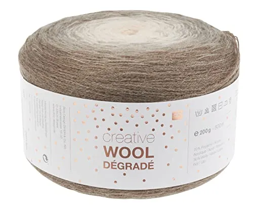 Rico Design Wool Dégradé Häkelwolle, 800 m - Hochwertige 4-fädige Strickwolle, ideal für kreative Projekte. Mit sanftem Farbverlauf und 800 m Lauflänge perfekt für Schals, Mützen und Pullover. Waschbar bis 40 °C für praktische Pflege.
