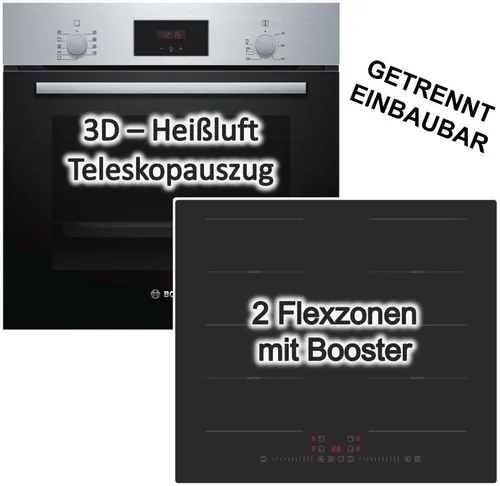 BOSCH Backofen mit Teleskopauszug & PKM Flex-Induktionskochfeld 60cm