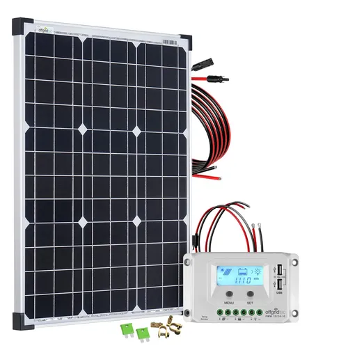 Solaranlage 50W Solarmodul mit 10A LCD Laderegler Profi Kabelkit Offgridtec