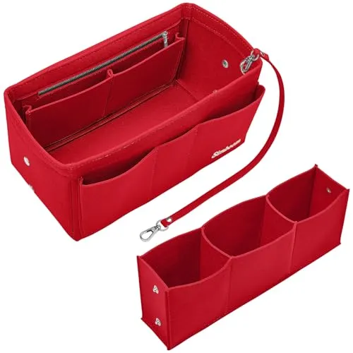 SIMBOOM Taschenorganizer für Handtaschen, Filz Taschen Organisator Innentaschen Tote Organizer Handtaschenordner Organizer mit Schlüsselkette und Kabelbinder für Frauen, Rot/M
