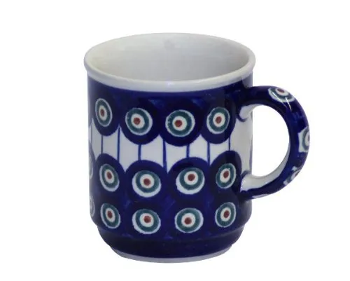 Bunzlauer Keramik Becher 250ml – Handbemalte Kaffeetasse mit rundem Henkel, Ø 8 cm, H 9 cm, klassische traditionelle Form (Dekor 8)