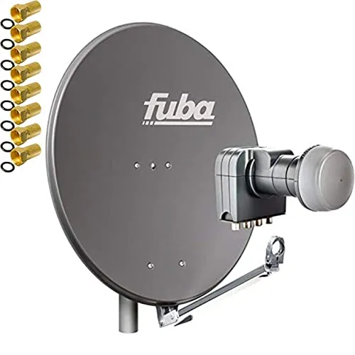 Fuba DAL 804 A Sat Anlage - Hochwertige Anthrazit Schüssel mit Quad LNB - SAT-Antenne für 4 Teilnehmer, ideal für HDTV, 4K & 3D. Robuste Bauweise mit optimierter Mobilfunkabschirmung für stabile Signale.