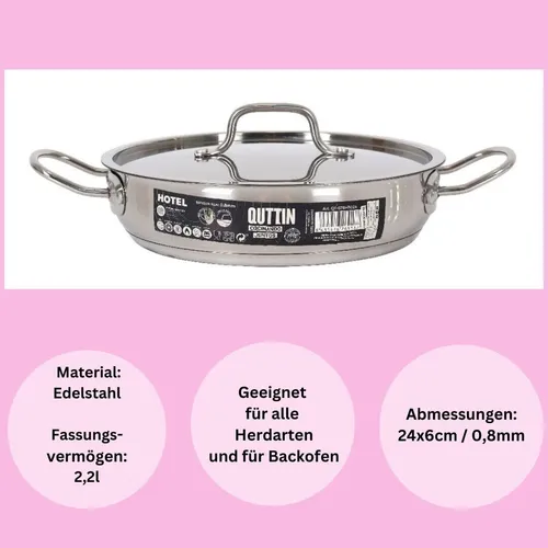 Quttin 2,2 L Glas-Kasserolle mit Deckel Ø 24 x 6 cm