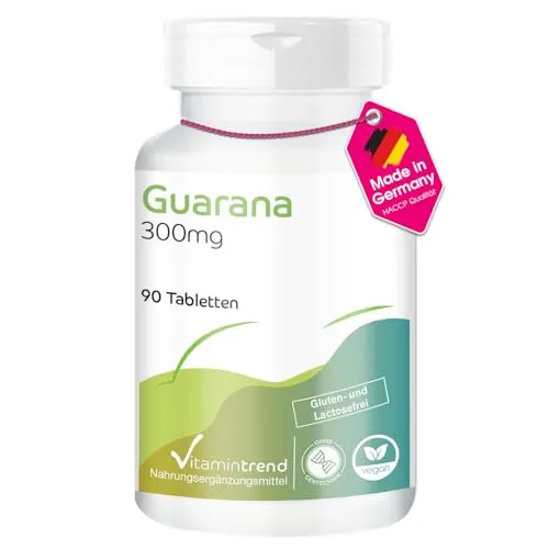 Guarana 300mg - mit Koffein - 90 Tabletten - hochdosiert - vegan - bioverfügbare Supplements aus Deutschland | Vitamintrend