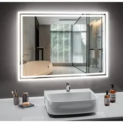 PESENXAN Badspiegel 80x60cm mit Beleuchtung und Steckdose - Eleganter Badspiegel mit 3 dimmbaren Lichtfarben und Antibeschlag-Funktion. Inklusive integrierter Steckdose für praktische Nutzung im Badezimmer. Einfache Montage und höchste Sicherheit durch explosionsfestes Glas.