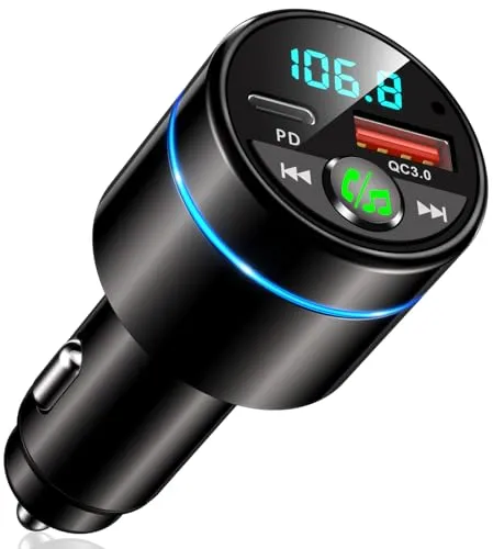 Mohard Bluetooth Adapter Auto, Ganzmetall FM Transmitter Auto Bluetooth mit PD 30W & QC3.0 18W Schnellladung, Freisprechanlage Bluetooth5.3, Rauschunterdrückung Mikrofon, Ringlicht