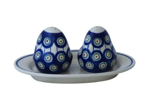 Bunzlauer Keramik Salz- / Pfefferstreuer Set mit Untersetzer - Küchenhelfer aus hochwertiger Keramik, spülmaschinenfest und mikrowellengeeignet – stilvolles Dekor in Blau für jede Küche.