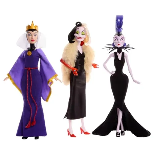 Mattel DISNEY Villains Böse Königin, Cruella de Vil & Yzma Set - Puppen-Kollektion mit detailreichen Outfits der legendären Disney-Schurkinnen, ideal für Sammler und fantasievolles Spiel, ab 3 Jahren.