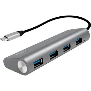 LogiLink USB-Hub UA0309, grau, 4 USB 3.0 Ports - USB-Hub für bis zu 4 Peripheriegeräte, mit robustem Metallgehäuse und aktivem Netzteil für stabile Stromversorgung, ideal für Laptop und Computer.