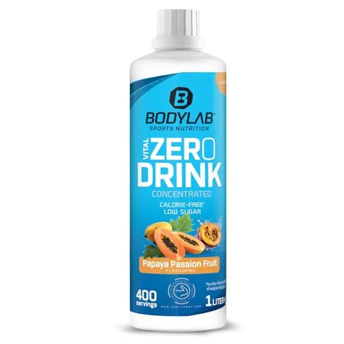 Bodylab24 Vital Zero Drink Concentrated Papaya-Maracuja 1000ml, Getränkekonzentrat zuckerfrei, Zero Sirup, mit Vitaminen und L-Carnitin, Sportgetränk mit wenig Kalorien