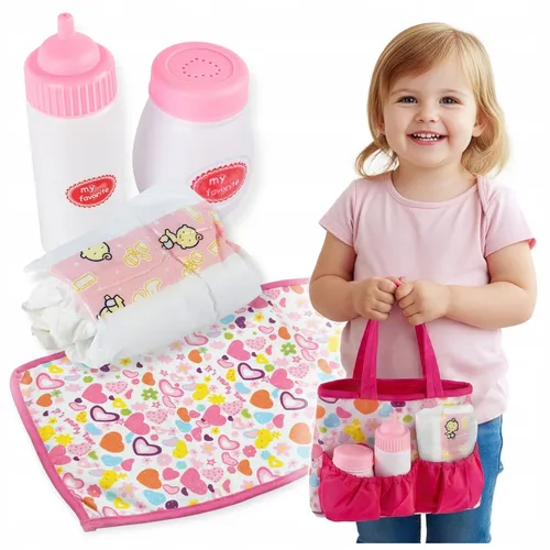 Puppenpflege Set mit Tasche, Matte, Flasche und Windel für Babypuppe