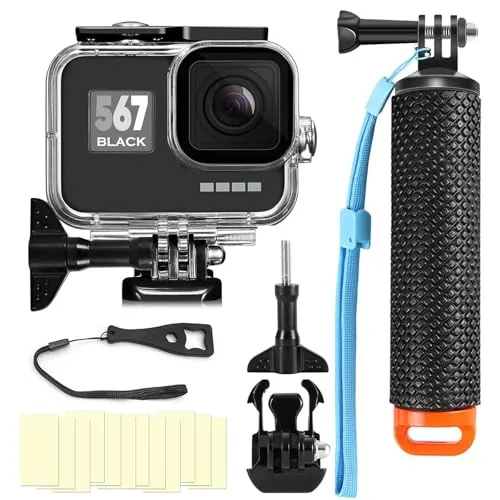Kompatibel mit Go Pro Hero 7 6 5 schwarzes, wasserdichtes Gehäuse, 45 m, schützendes Unterwasser-Tauchgehäuse mit Kamera-Griffhalterung, Zubehör-Set