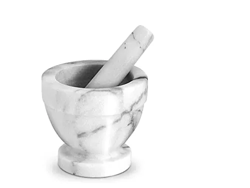 Home Mörser mit Stößel, Marmor, Weiß/Grau, 10 cm