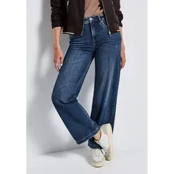 Street One Wide Leg Jeans 'Wide Leg Jeans', A379171, mid blue soft washed - Jeans im Loose Fit mit High Waist und Wide Leg, ideal für einen lässigen Look. Der Baumwollmix mit Stretch sorgt für hohen Tragekomfort.