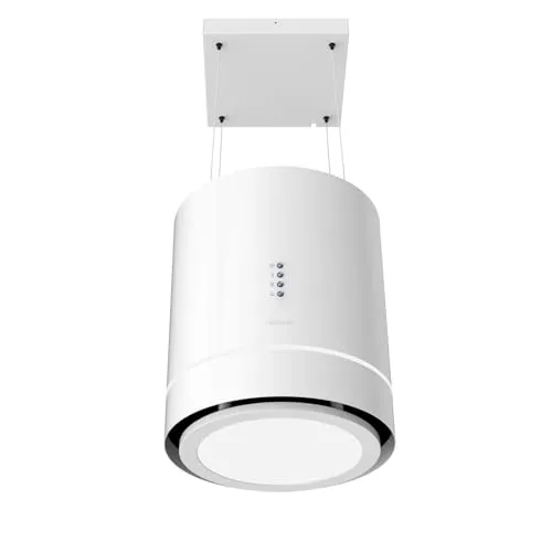 Cecotec Runde Insel-Dunstabzugshaube 44 cm Bolero Flux Cre 448000 White . Weiße Optik, Saugleistung 800 m³/h, 210-W-Motor, Elektronische Steuerung, Beleuchtung, Kohlefilter
