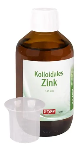 Kolloidales Zink Konzentration 100 ppm | 250 ml inkl. Dosierbecher | Reinheit 99,99% | höchste Qualität | Laborqualität | Bidestilliertes Wasser