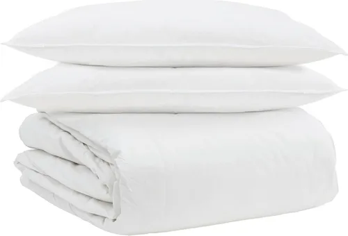 vidaXL Bettdecken Set mit Kissen 3 pcs Weiß Baumwolle - Bettdecken-Set aus 100% Baumwolle, hypoallergen und maschinenwaschbar. Ideal für Frühling und Herbst, sorgt für gemütliche Nächte mit plüschiger Federfüllung und minimalistischen Design.