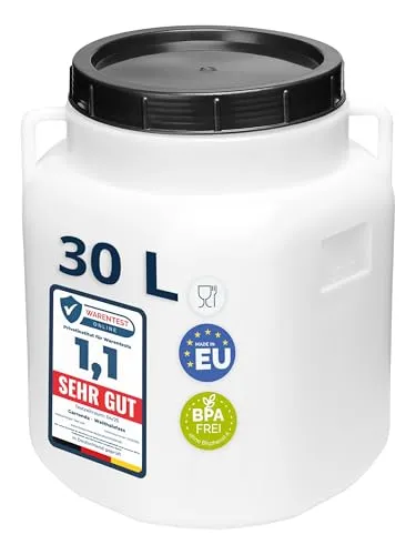 Garronda 30 Liter BPA-freies quadratisches Fass und Futtertonne Weithalsfass Wassertank und Behälter mit Deckel für Sauerkraut sowie Surfass Pökelfass für Fleisch GD-0088, Weiß