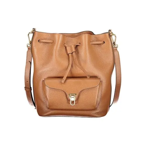 COCCINELLE Beat Generatio Bucket Bag Umhängetasche - Damentaschen, elegantes Design aus hochwertigem Rindsleder, verstellbarer Zugbandverschluss, ideal für Freizeit und Alltag in stilvollem Cognac-Ton.