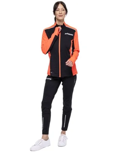Airtracks Damen Winter Laufset Thermo Pro Line Laufhose Lang Laufshirt Langarm Sweatshirt Fleece Funktionsshirt Sport Langarmshirt Jogginghose Leggins - schwarz-rot - XL