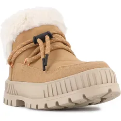 Palladium Damen Stiefelette Pallashock Lo Hiver braun - Wanderschuhe aus hochwertigem Velourleder mit Kunstfellfutter, ideal für kalte Tage und komfortable Wanderungen dank Wechselfußbett und 2 cm Blockabsatz.