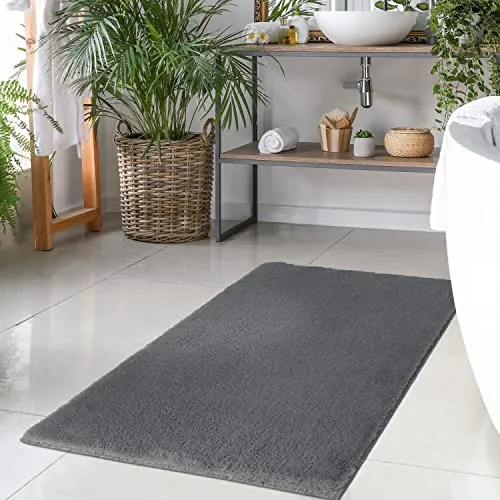 carpet city Badteppich Dunkelgrau - 40x60 cm Einfarbig - Badematte rutschfest, waschbar, weich, saugfähig, schnelltrocknend - Badvorleger Hochflor Soft Touch Badezimmer