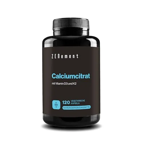 Calciumcitrat mit Vitamin D3 und K2 - Hoch absorbierbares Kalziumpräparat - Kalziumpräparate mit verbesserter Formel für gesunde Zähne, Knochen und Muskeln. Enthält Vitamin D3 und K2 für optimale Calciumaufnahme und -nutzung. 120 vegetarische Kapseln für eine bequeme Einnahme.