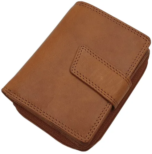 Kleine Rindleder Damen Geldbörse Geldbeutel Portemonnaie mit RFID Schutz Cognac